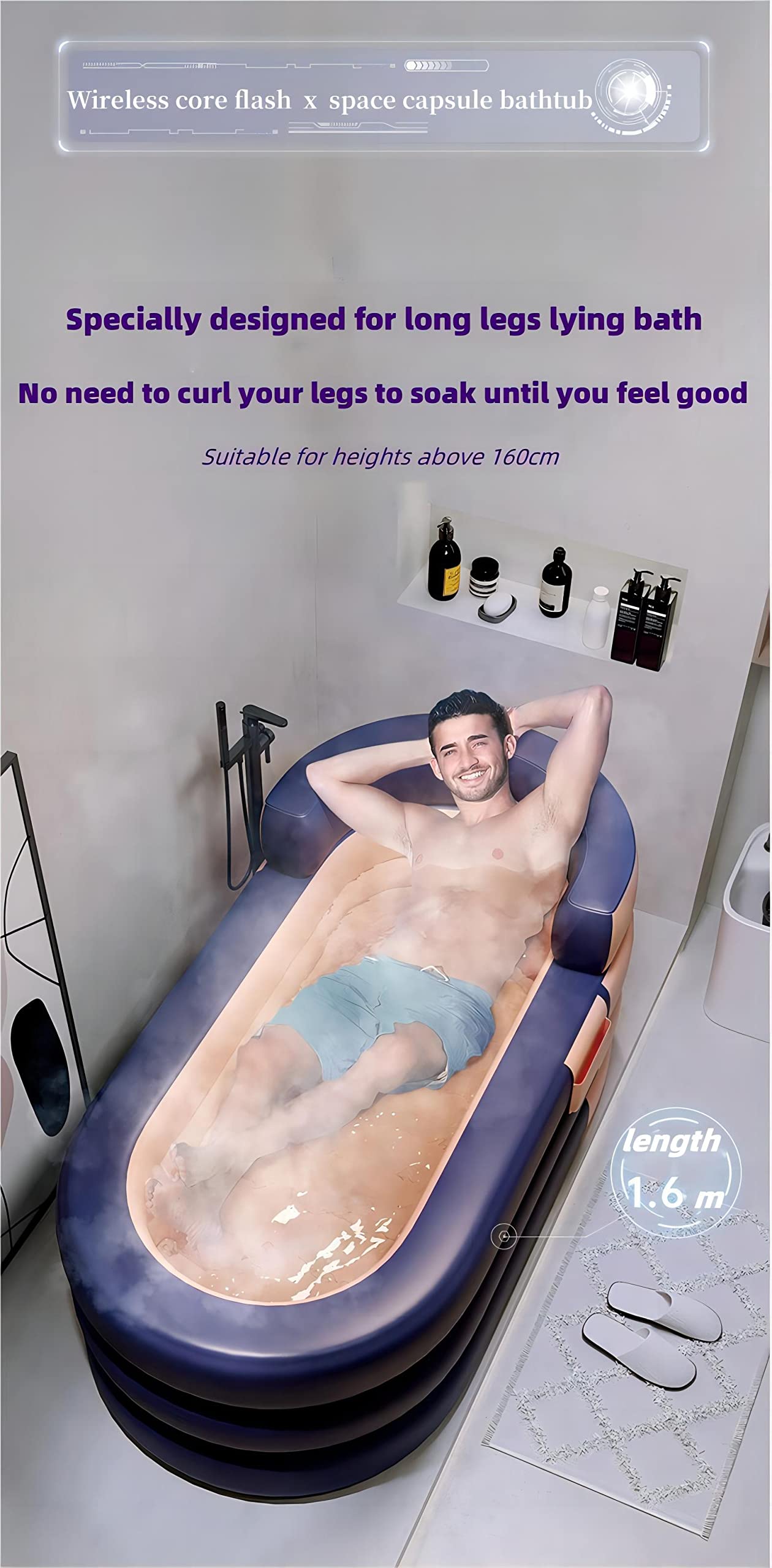 Inflatable adult bathtub with electric air pump,Suitable for hot water bath & ice bath(grapefruit tangerine)