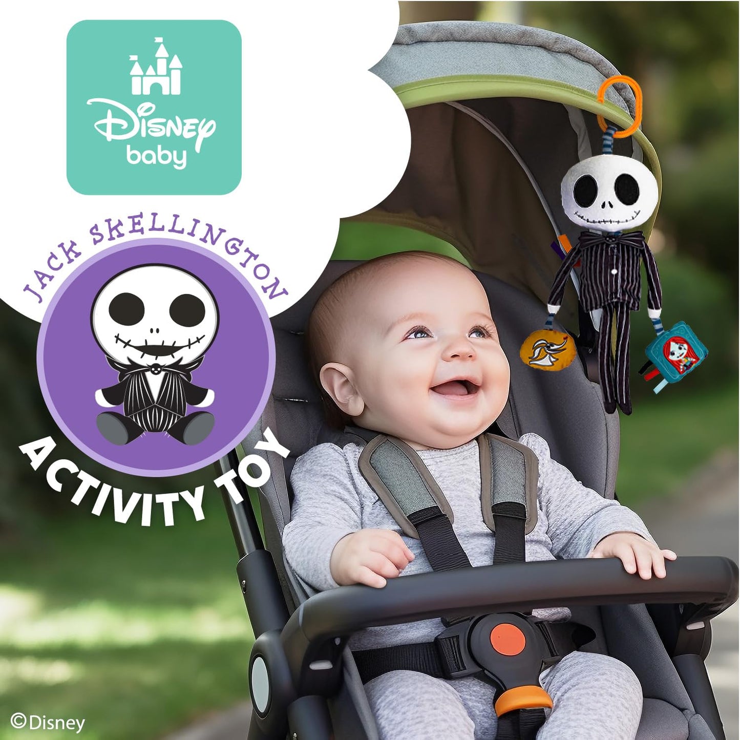 KIDS PREFERRED Disney Baby Nightmare Before Christmas Jack Skellington On The Go Activity Toy with Crinkle, On The Go Clip, Bell Chime and Ziggle