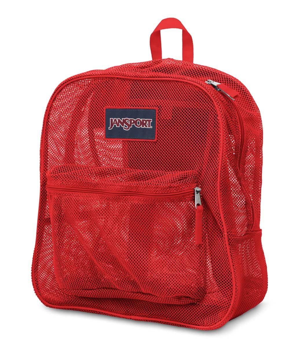 JanSport Mesh Pack - See Through Backpack Ideal for Class, Work, Travel, or Beach Outings, Red Tape