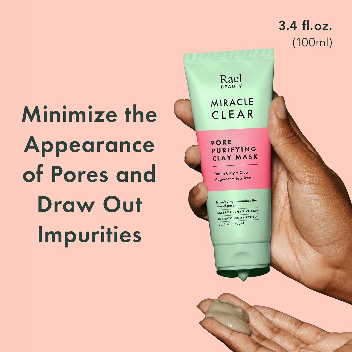 Rael Face Mask, Miracle Clear Clay Mask - Deep Pore Cleanser with Tea Tree & Gentle Exfoliation for Blackheads, Korean Skin Care (3.4 fl oz)