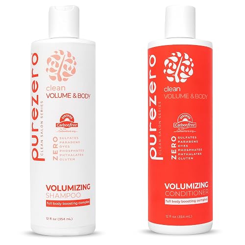 Purezero Volumizing Shampoo and Conditioner Set - Add Volume & Body - Zero Sulfates/Parabens/Dyes -100% Vegan & Cruelty-Free - Great for Color Treated