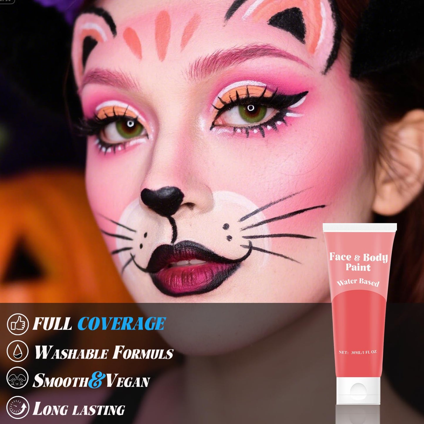 Pink Face Body Paint,Water Based Face Painting for Art Theater Halloween Party Cosplay,Sugar Skull Makeup, Clown, Costume, SFX Special Effect
