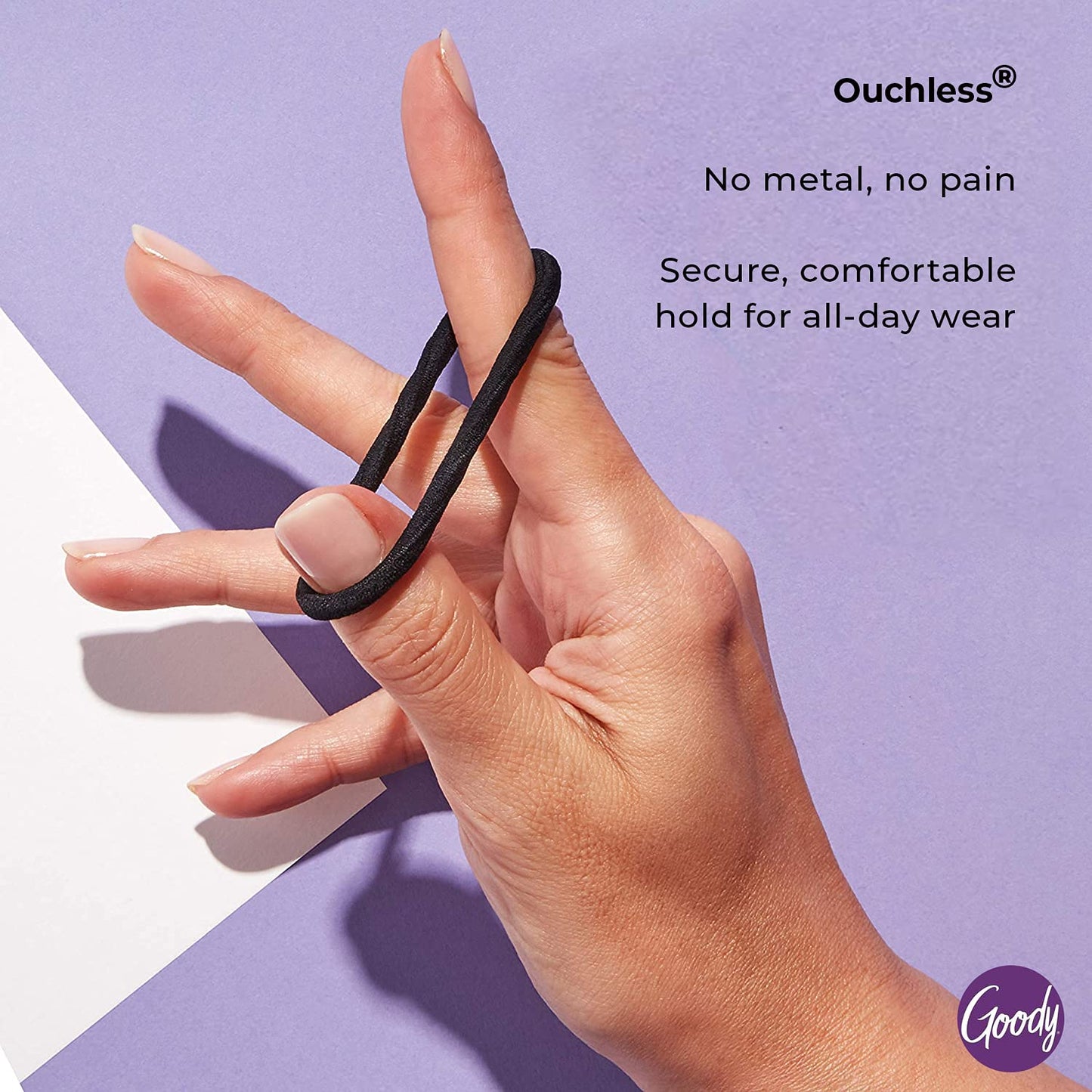 Goody Ouchless Women's Elastic Hair Ties - 27 Count, Black - 4MM for Medium Hair - Long-Lasting Braids, Ponytails, and More - Pain-Free Hair