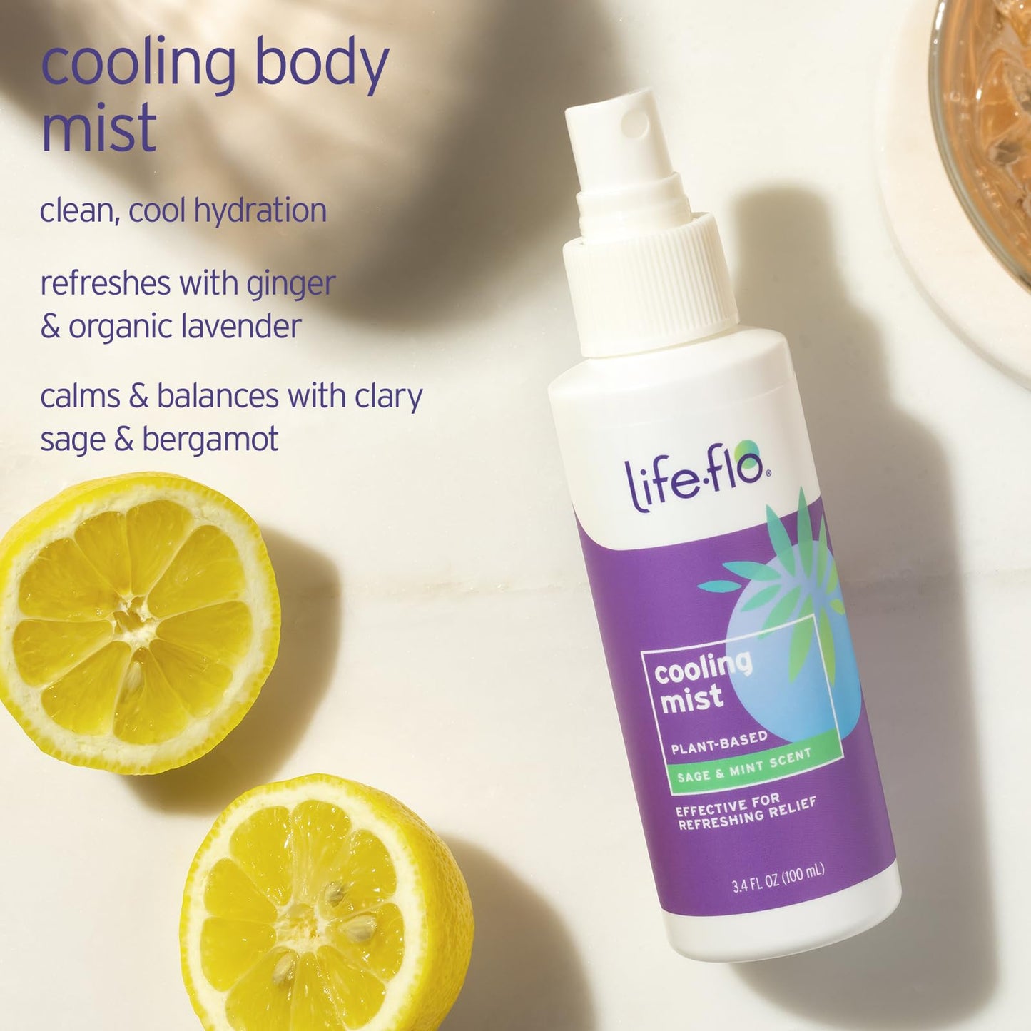 LIFE-FLO Cooling Mist - Refreshing Body Mist for Women - Instantly Cools Hot Flashes with Ginger, Organic Aloe Vera and Lavender - Fresh Sage Mint
