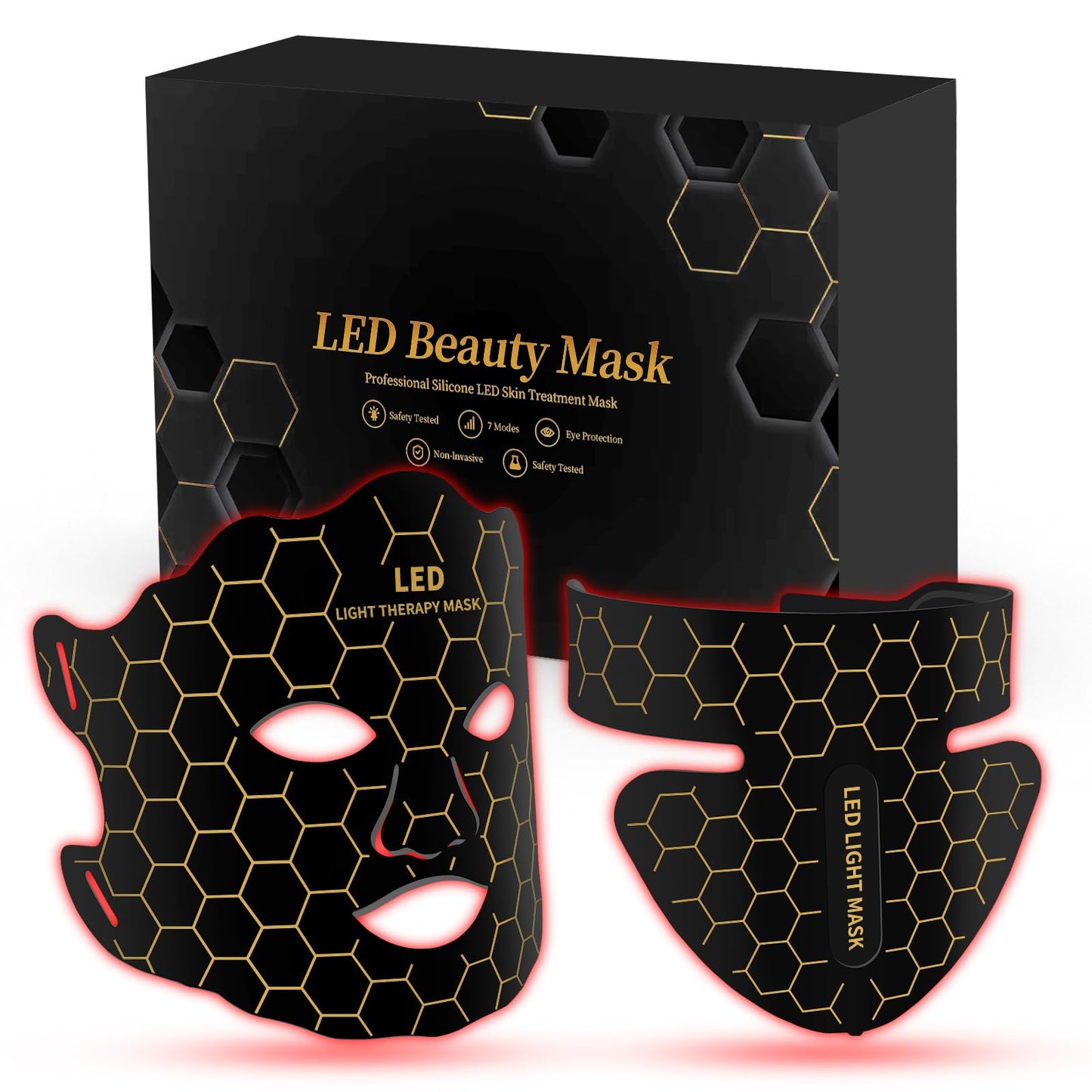 Yahi Red Light Therapy Mask for Face & Neck, 7-in-1 LED Light Therapy Mask with 850nm NIR, Lightweight Portable for Home & Travel, Rechargeable