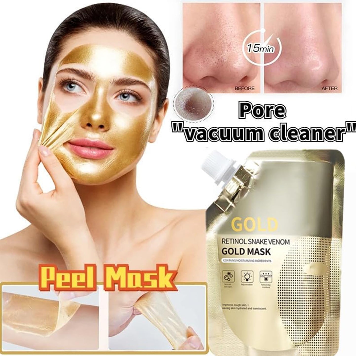 Retinol Snake Venom Peptide Gold Mask Anti-aging Clear and Moisturizing Improving Rough Skin Peeling Mask, Tightening Moisturizing Toning