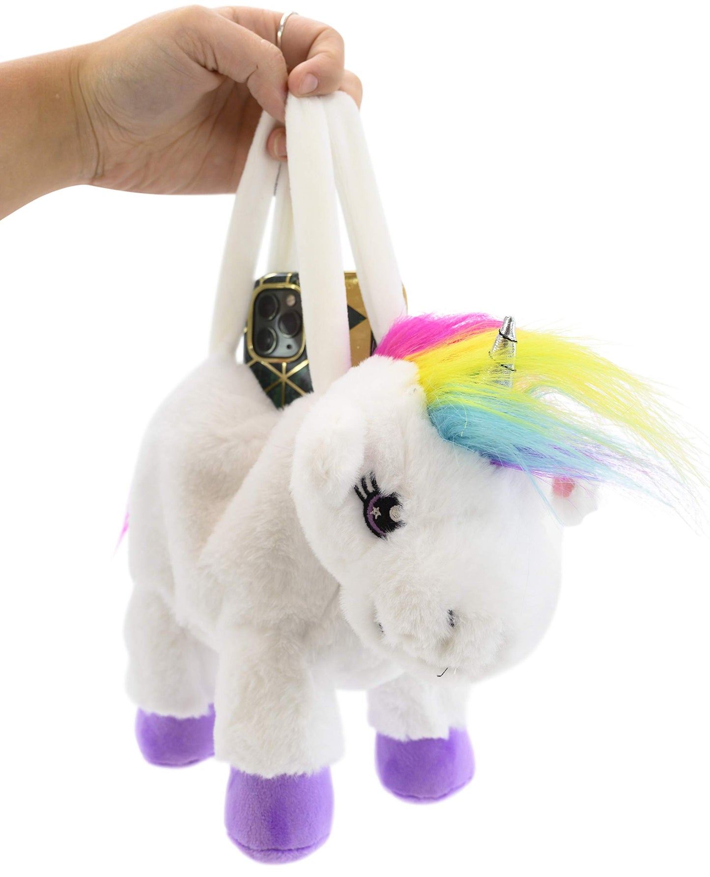 PLUSHIBLE BRIDGING MILES WITH SMILES Unicorn Stuffed Animal for Kids (Poppy Purse) - Purple,Rainbow,Silver