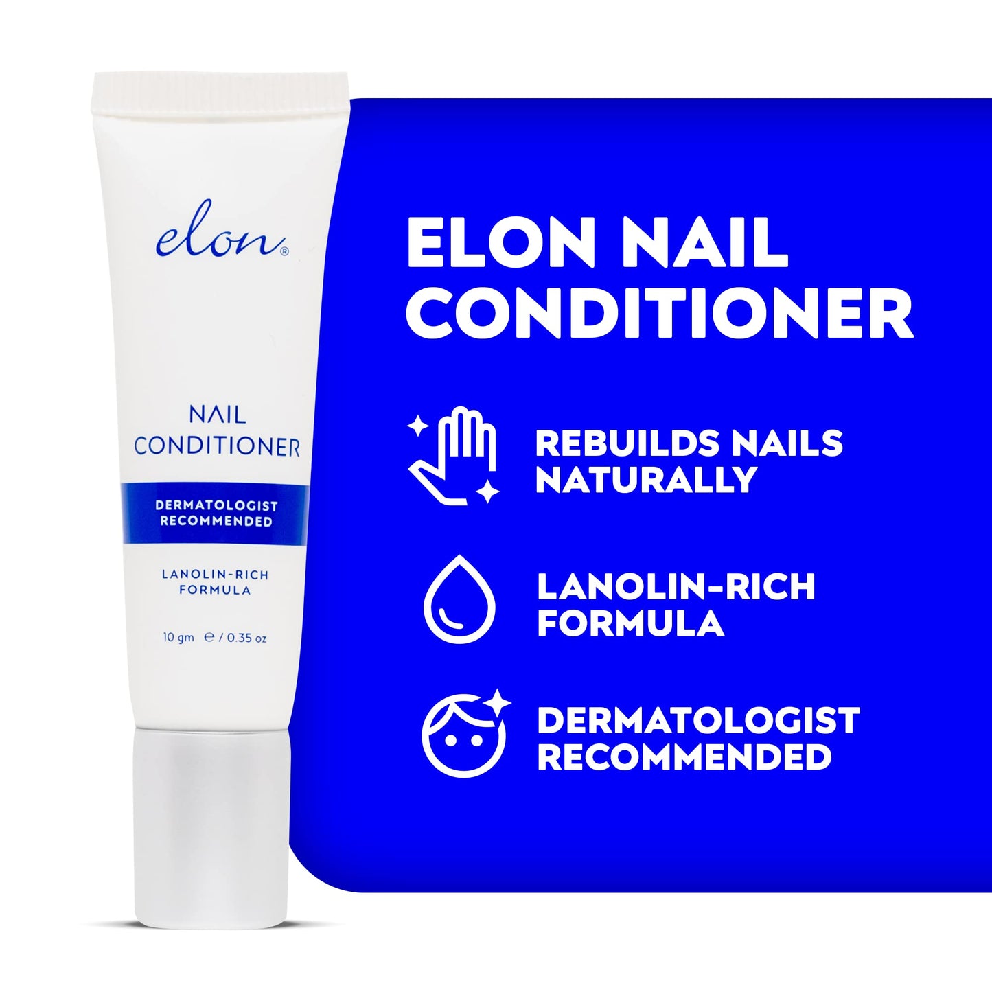 Elon Lanolin-Rich Nail Conditioner - Strengthens Nails, Protects Cuticles, Dermatologist-Recommended for Brittle & Damaged Nails (10g Tube)