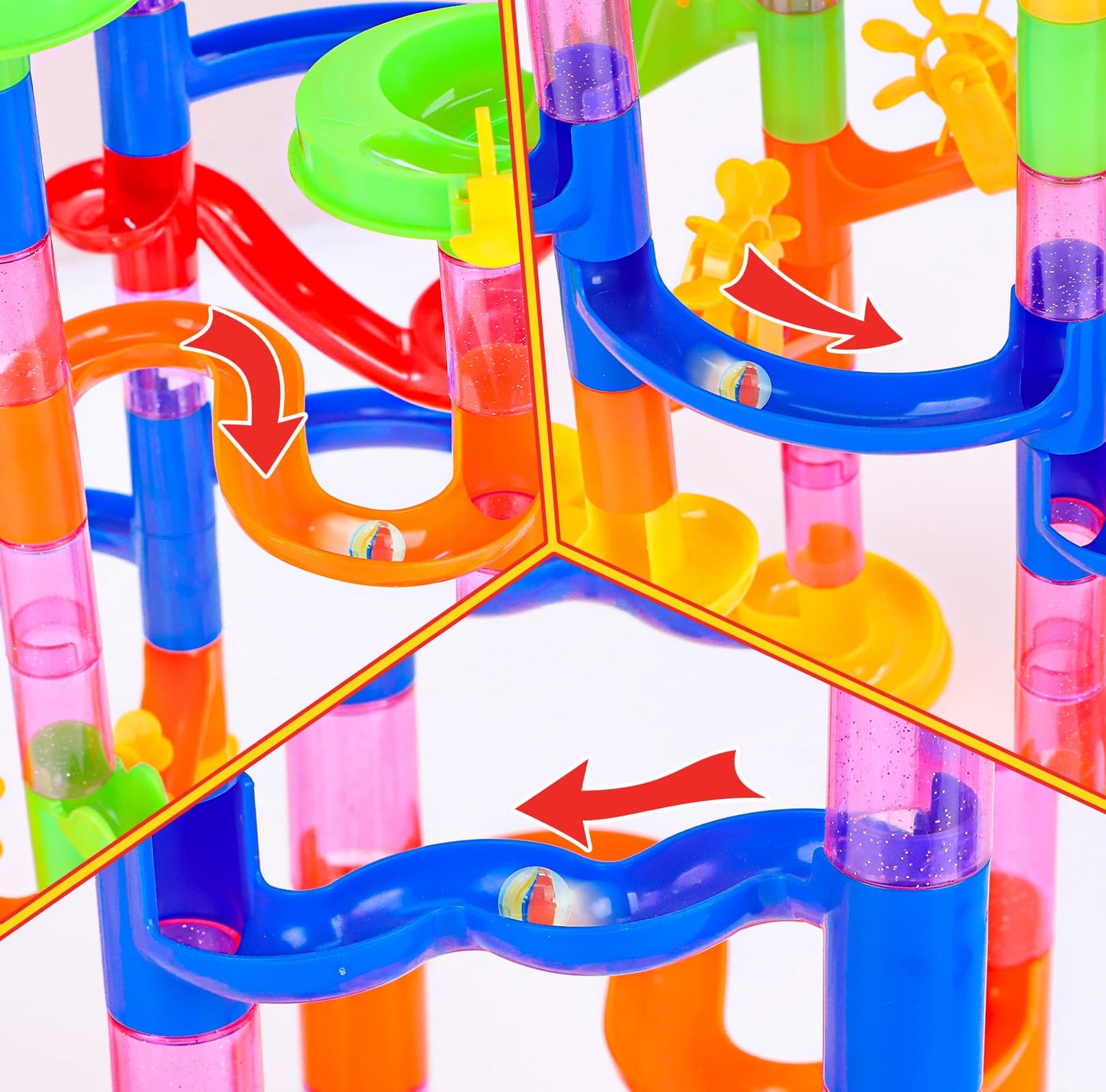 Gifts2U Marble Run Toy 130pcs – Educational Construction Maze Block Set with Glass Marbles for Kids & Fun Parent-Child Games