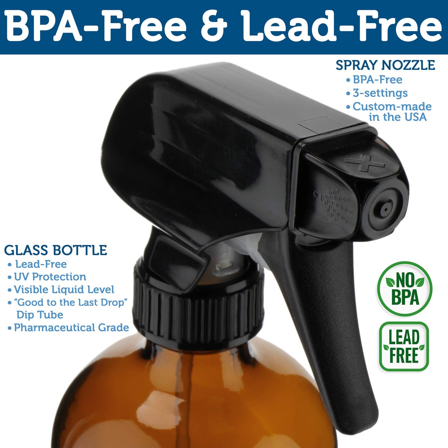 Sally's Organics Empty Amber Glass Spray Bottles - 2 Pack - Large 16oz Refillable Bottle for is Great for Essential Oils, Plants, Cleaning Solutions Beauty and Personal Care Sally's Organics