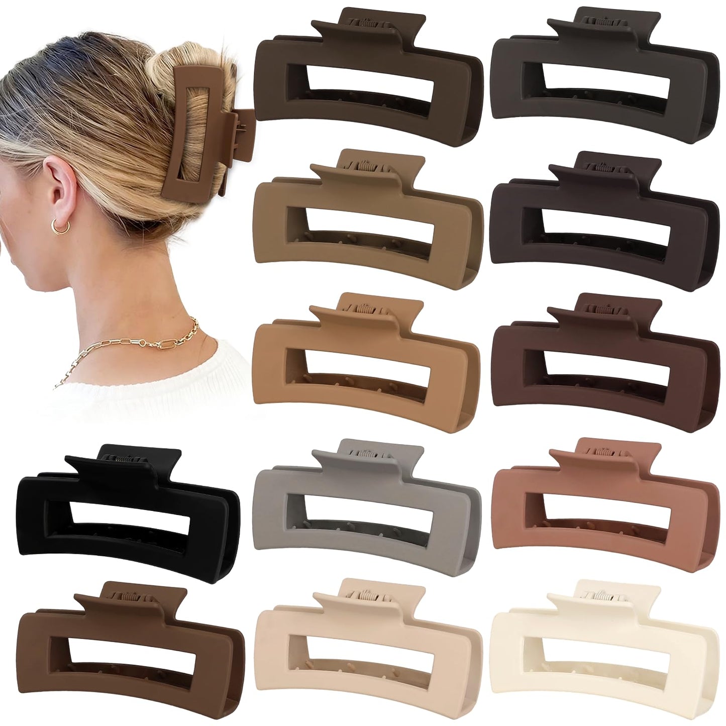 Sisiaipu 4.1 Inch Large Hair Claw Clips 12 Pcs Big Claw for Thick Hair Square Hair Clips Jumbo Jaw Clips Bulk Hair Accessories for women and Girls Beauty and Personal Care Sisiaipu Default Title
