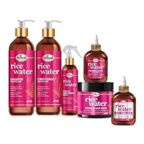 Difeel Rice Water Hair Care Ultimate Shampoo & Conditioner 6PC Set - Includes 33.8oz Shampoo, 33.8oz Conditioner, 12oz Hair Mask, 7.1oz Hair Oil