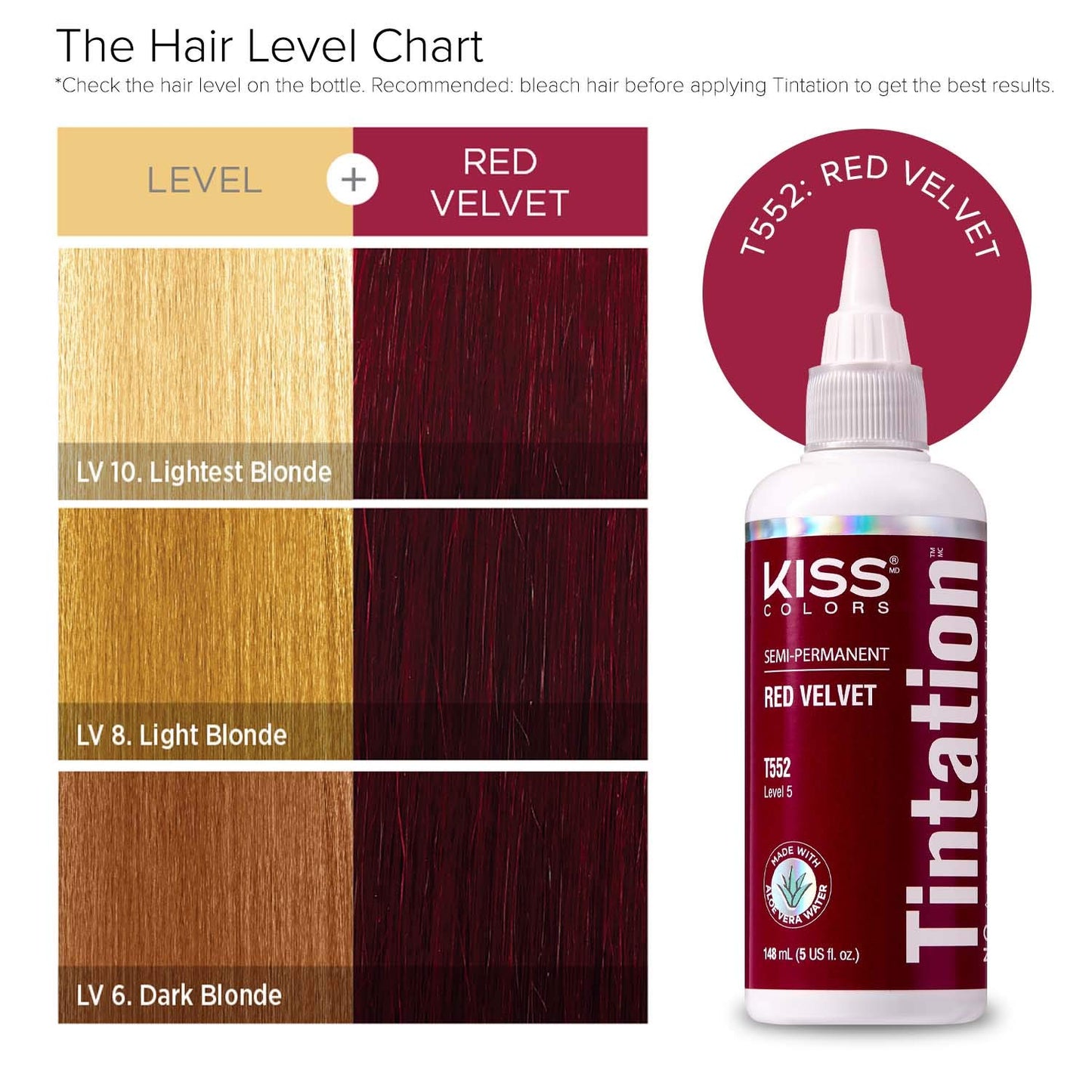 Red by Kiss Tintation Semi-Permanent Hair Color, Aloe Vera Water Based, Argan Oil, Olive Oil, Collagen & Keratin, Long-Lasting Color Dye (Red Velvet