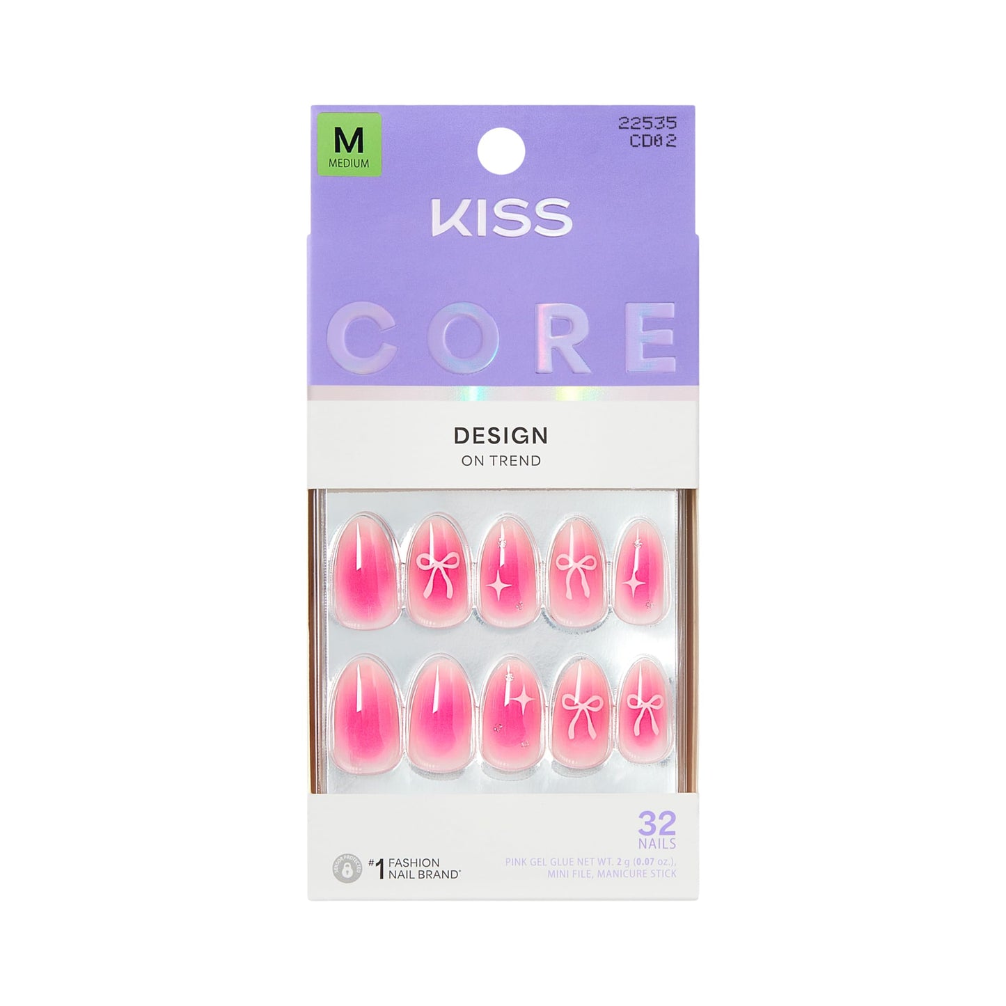 Kiss Core, Press On Nails, Nail glue included, 'My Time', Pink, Medium Size, Almond Shape, Includes 32 Nails, 2g Glue, 1 Manicure Stick, 1 Mini File Beauty & Personal Care KISS