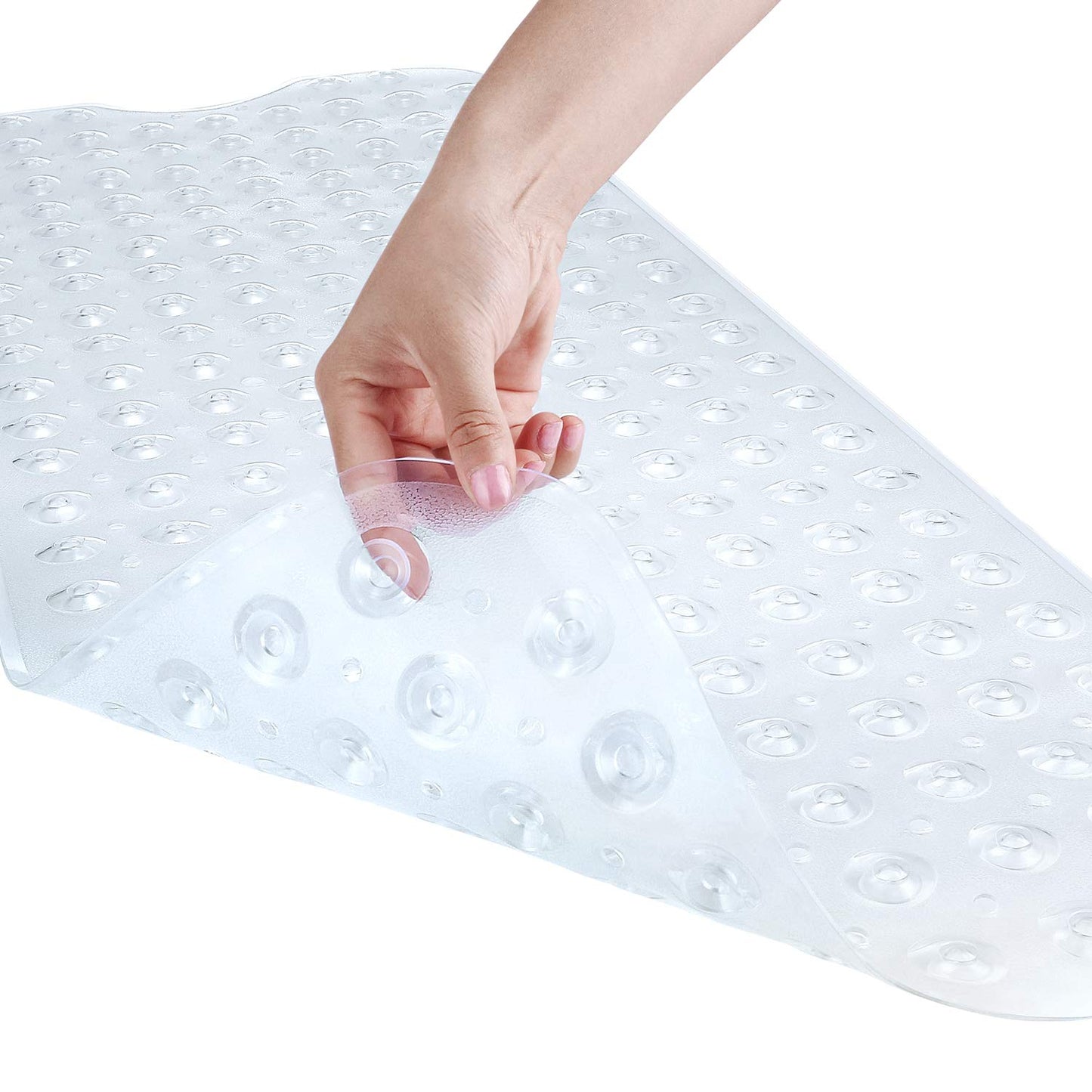 YINENN 40x16" Bath & Shower Mat – Non-Slip with Suction Cups, Drain Holes, Machine Washable, Extra Large Tub Floor Mat – Clear