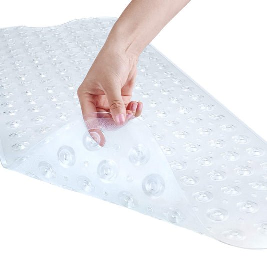 YINENN 40x16" Bath & Shower Mat – Non-Slip with Suction Cups, Drain Holes, Machine Washable, Extra Large Tub Floor Mat – Clear