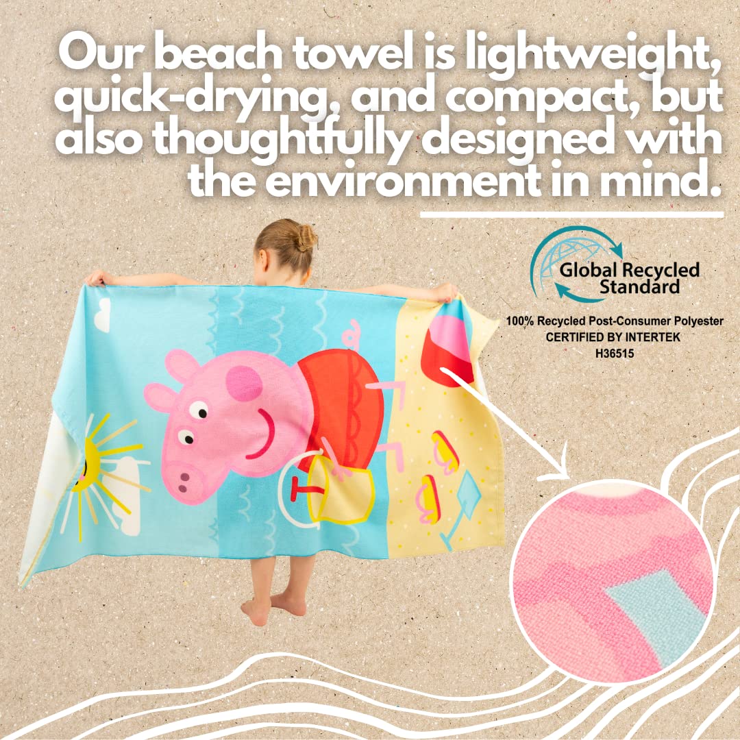 Franco Peppa Pig Kids Super Soft Lightweight 100% Recycled Bath/Pool/Beach Towel Made from Recycled Plastic Bottles, 58 in x 28 in, (100% Official…