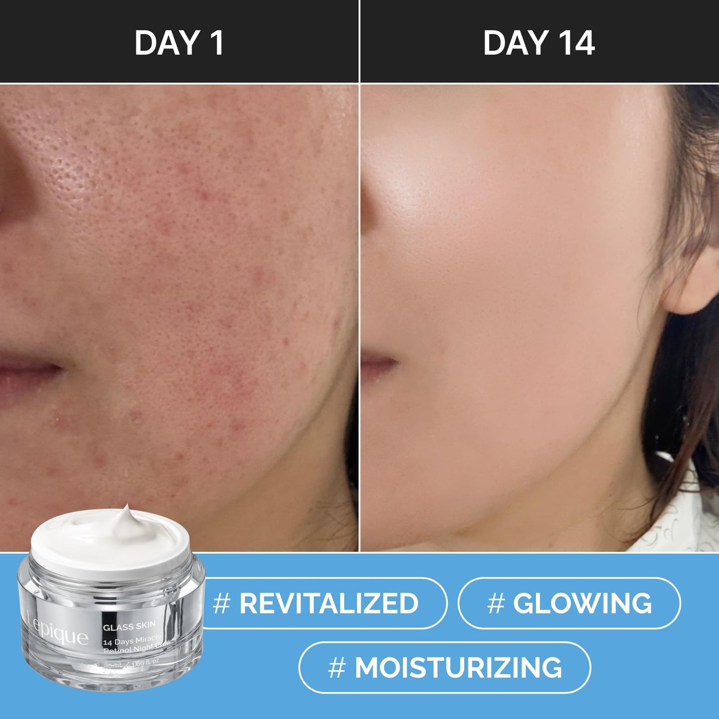 Lepique GLASS SKIN 14Days Miracle Retinol Night Cream 1.69oz - Korean Skincare Retinol Serum for Face and Neck - Collagen, Centella - Anti aging Skin Beauty and Personal Care Lepique