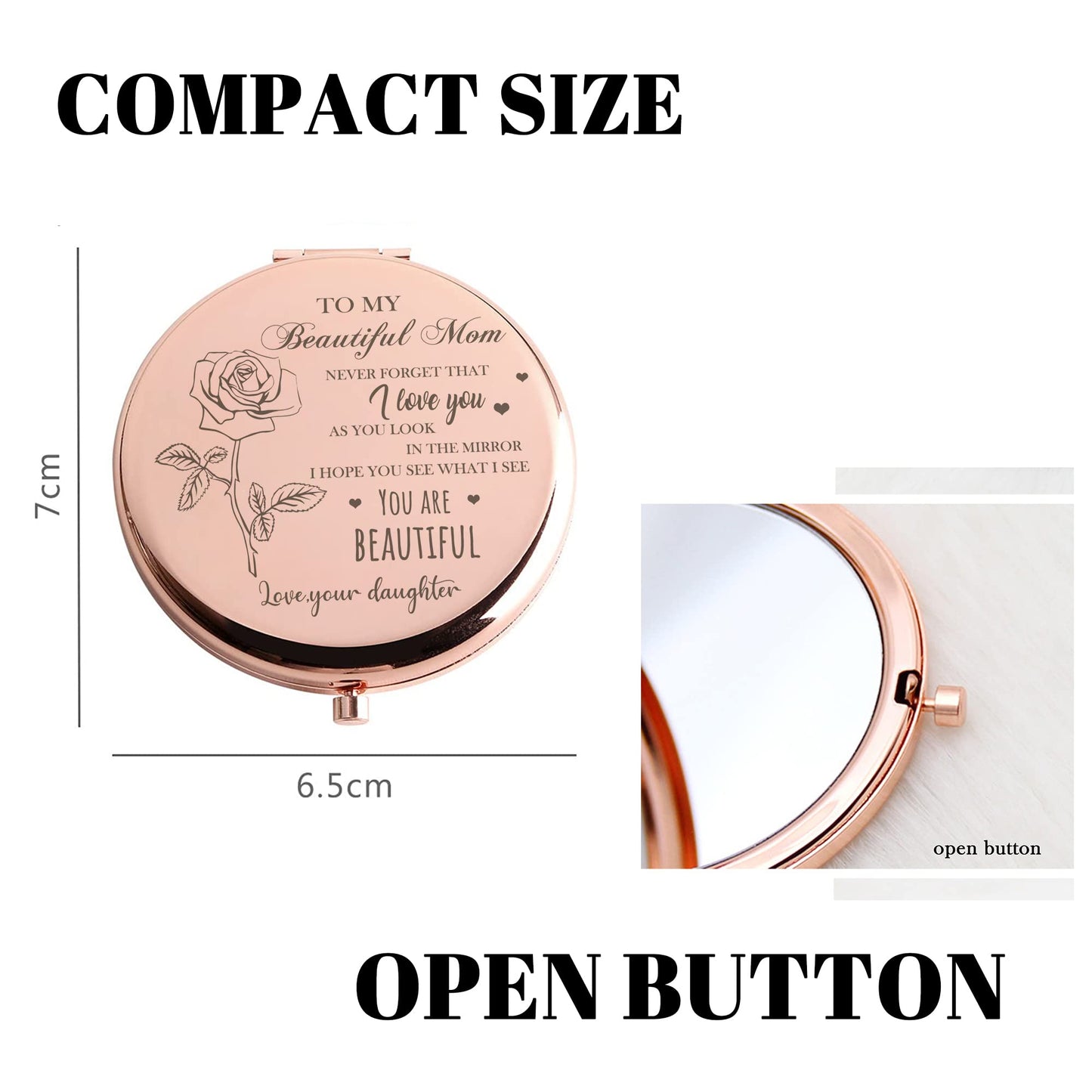 GAOLZIUY Compact Mirror Gifts for Mom from Daughter, Rose Gold Compact Mirror for Mother, Birthday Gifts for Moms Women from Daughter, Presents