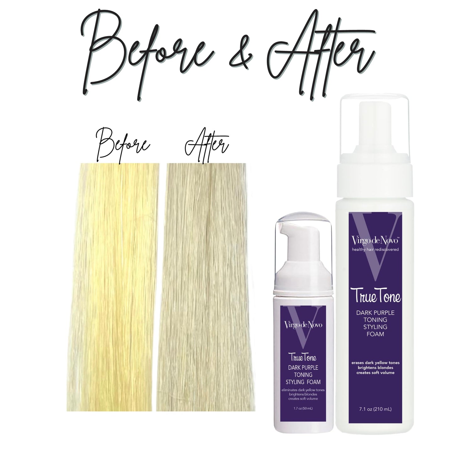 Virgo de Novo Dark Purple Toning & Styling Foam - Brightens Blondes - Brondes - Removes Dark Yellow & Brassy Tones on Balayaged, Bleached, or