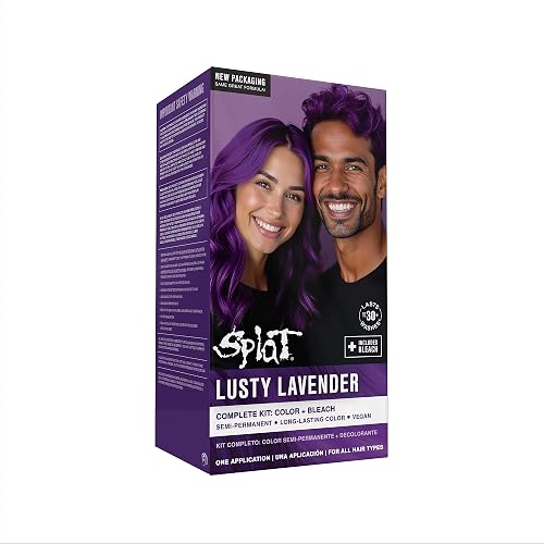 Splat Lusty Lavender Semi Permanent Hair Dye Kit with Bleach, 1 Application, Includes Purple Hair Dye, Oxide & Bleach Powder, Vegan & Cruelty Free