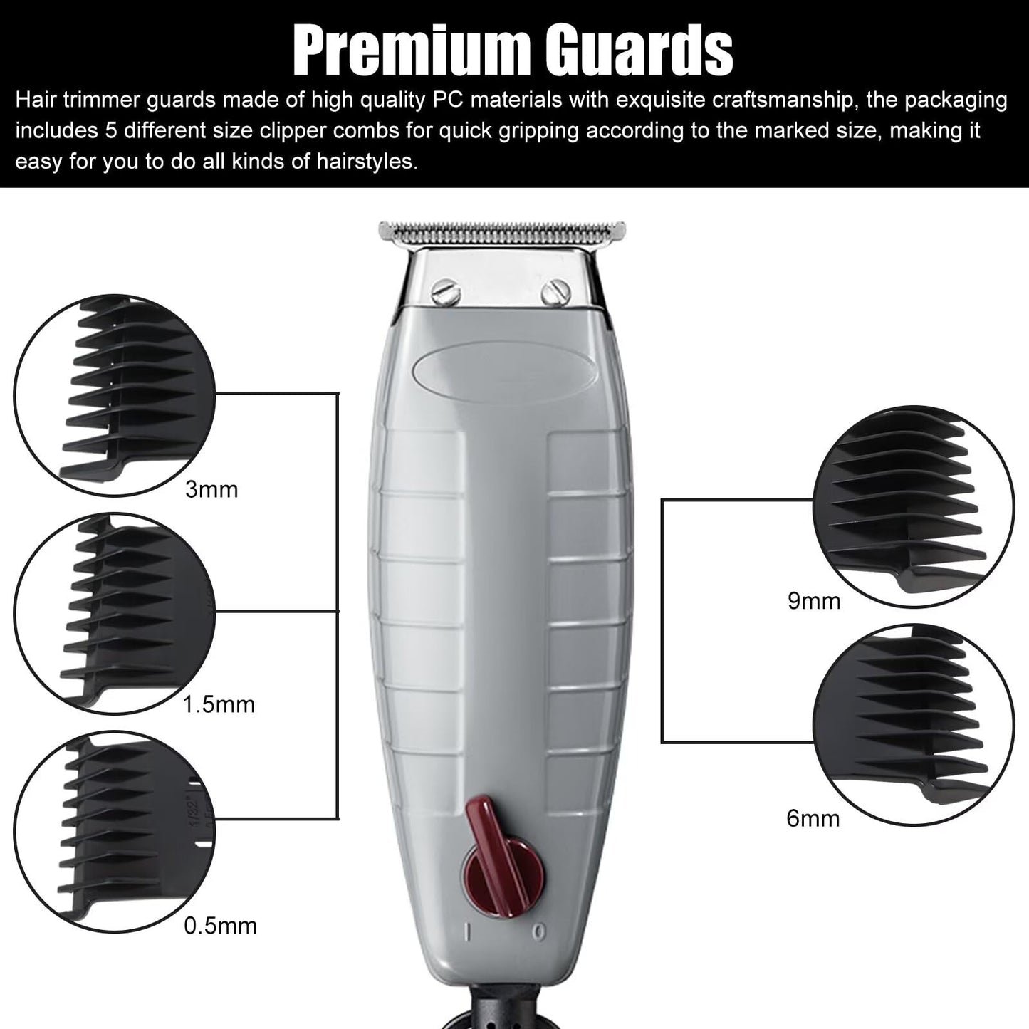 Vicue New 5 Pack Hair Clipper Guards Compatible with Andis T Outlinerr 2 Blade, GI, GO, GTO, GTX, D-4, D-5, PMT-1, PMT-2, RT-1, SLII, Trimmer Guards Beauty and Personal Care Vicue