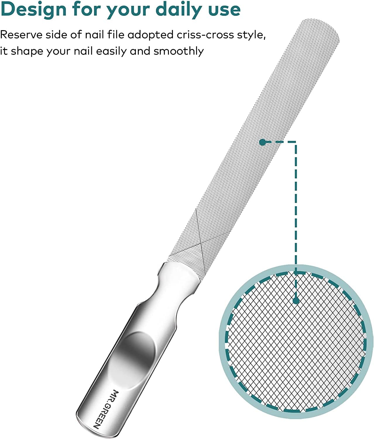 MR.GREEN Stainless Steel Nail File with Anti-Slip Handle and Leather Case, Double Sided and Files Nails Easily for Men and Woman Beauty and Personal Care MR.GREEN