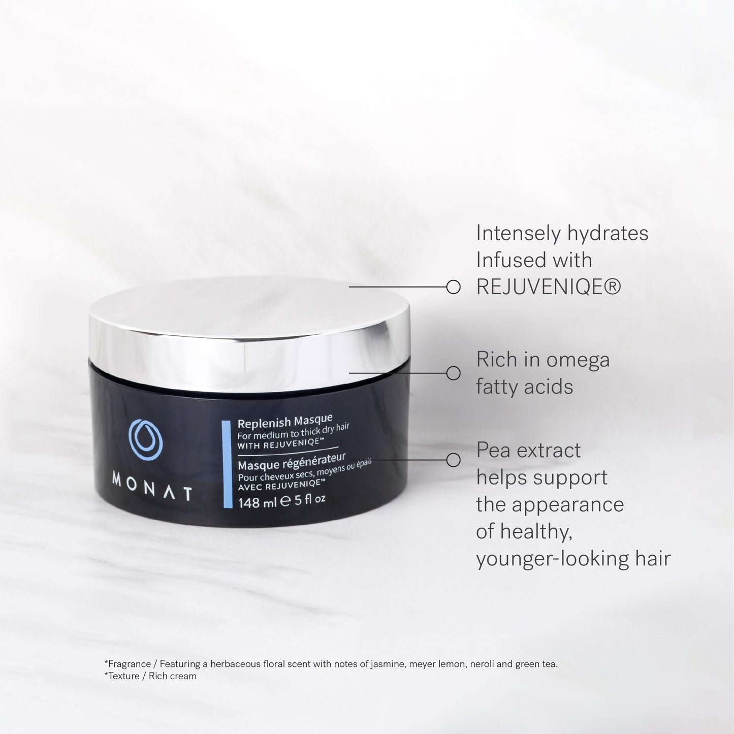 MONAT Replenish™ Masque Infused with Rejuveniqe® - Hair Masque that Deeply Condition Medium to Thick Hair. Hydrating Hair Mask w/Pea Extract & Vegan