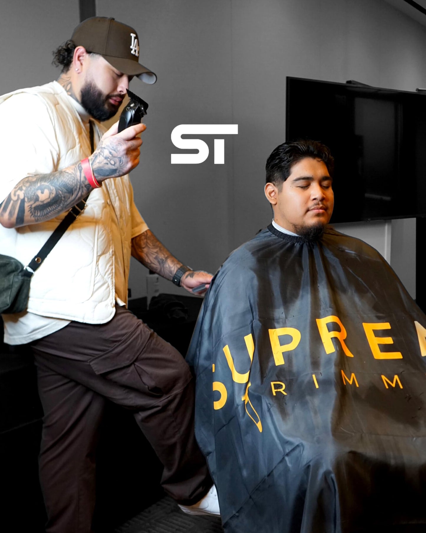 Supreme Trimmer Premium Barber Cape | Professional Hair Stylist Waterproof, Hook Closure Cape; Salon, Barber, or Home Use | Smoke Ring