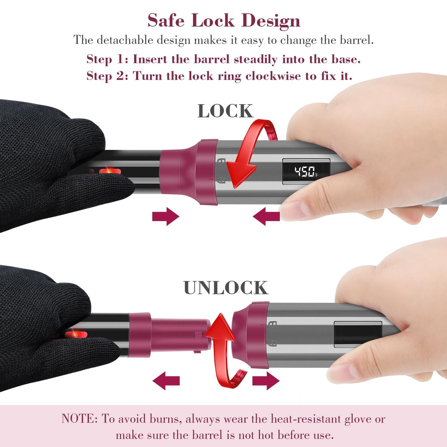 IG INGLAM Curling Iron Wand Set, 8 in-1 Interchangeable Ceramic Barrels with Infrared, Cucurbit, Tapered, Extended, 1in, 1 1/4 in, 3/4in Barrels