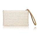 COOKOOKY Women's Straw Clutch Bag Bohemian Zipper Wristlet Summer Beach Sea Purse Wallets (Beige- White)