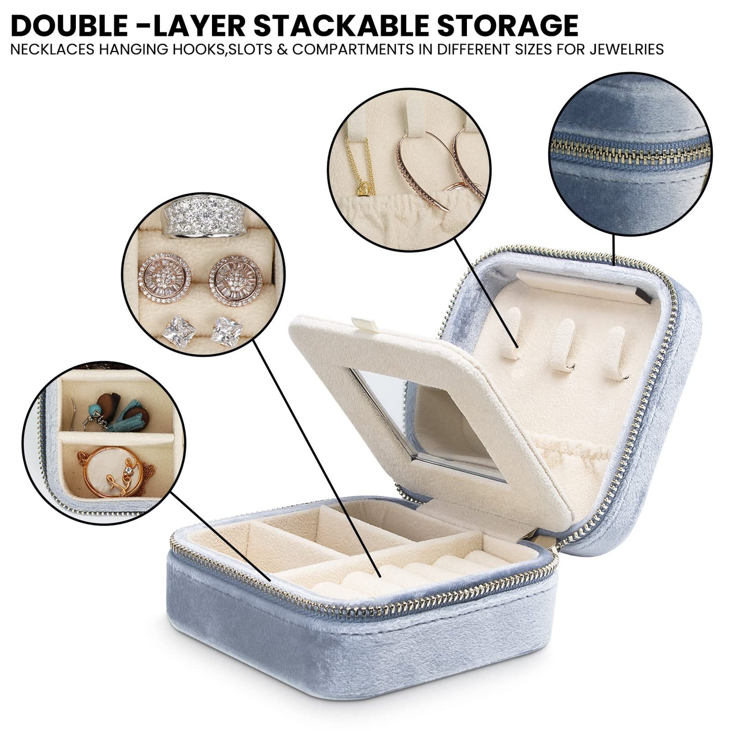 OSHOOM SoleGood Plush Velvet Small Jewelry Box Necklace Ring Storage Organizer Mini Jewelry case Jewelry Travel Organizer for Women Girls (Periwinkle…