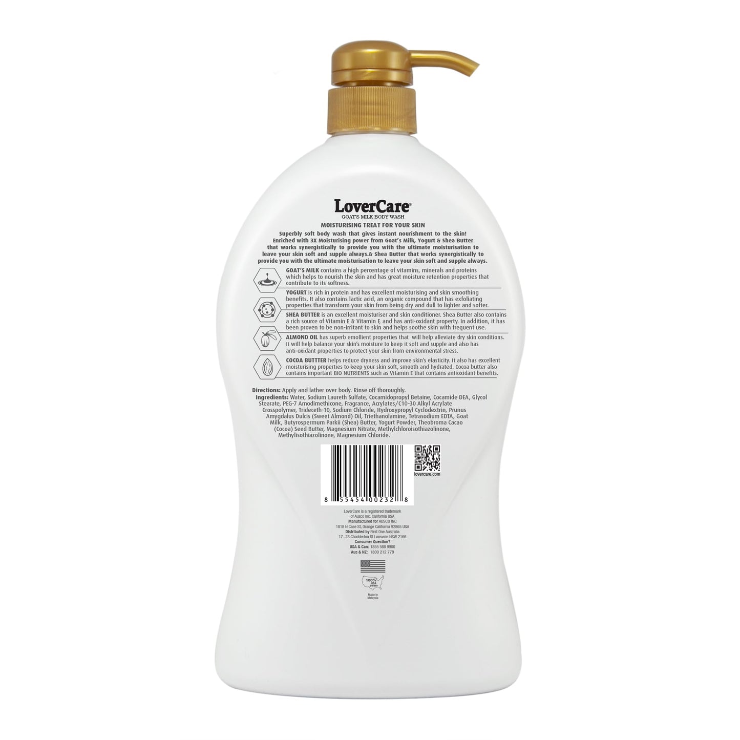 Lovercare Goat's Milk Body Wash 3x Moisturising plus Bio Nutrient (Almond Oil and Cocoa Butter) 40.7 fl oz