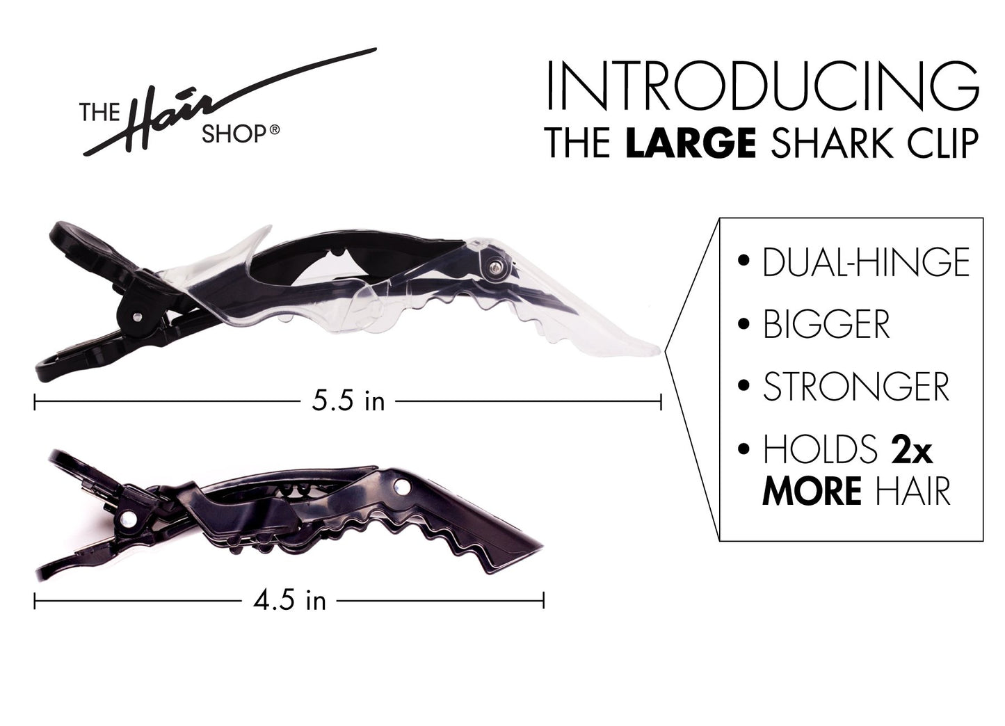 The Hair Shop Large Shark Clip | Enhanced Croc Crocodile Alligator Grip Clip (2nd Generation)| Sectioning Tool for Women | US Patented | Professional
