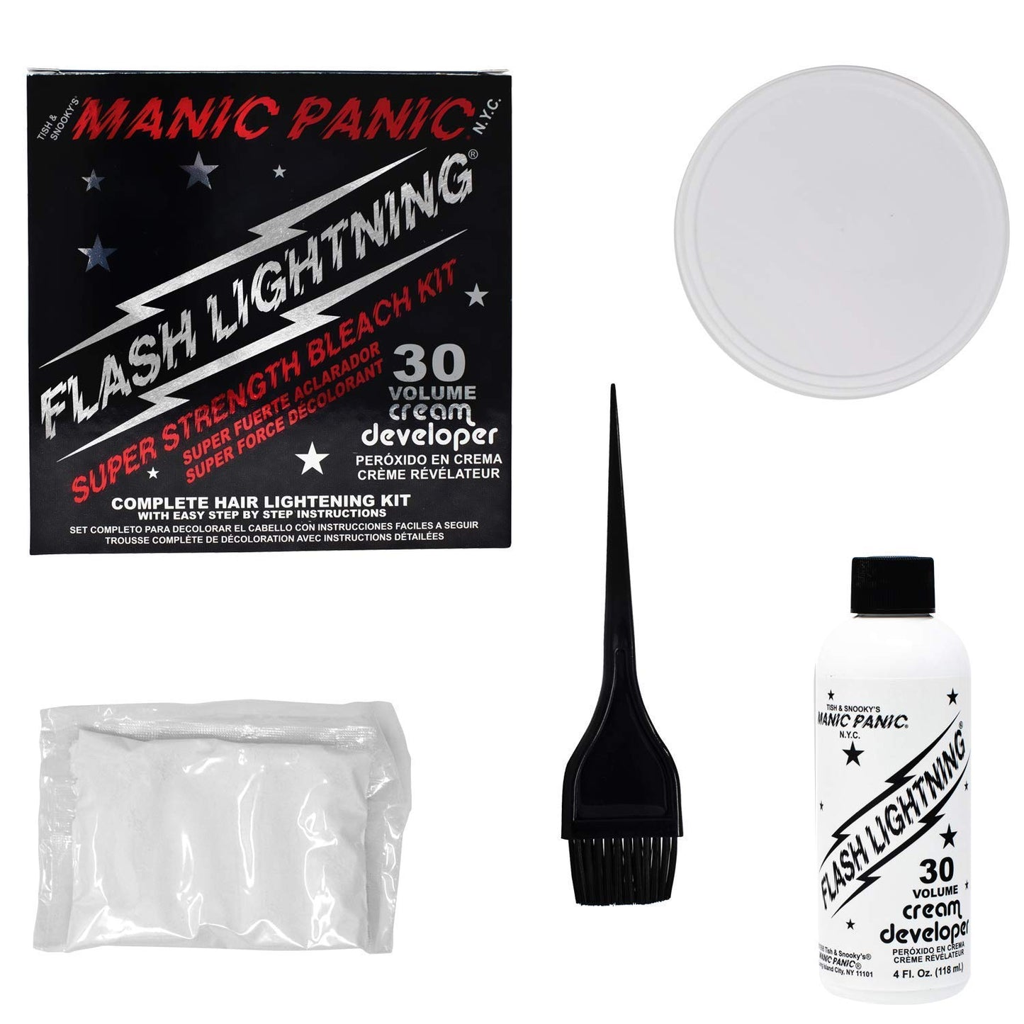MANIC PANIC Flash Lightning Hair Bleach Kit - Bleach Powder + 30 Volume Developer - Hair Lightener for Dark Shades - Lifts Up to 5 Levels - Achieve