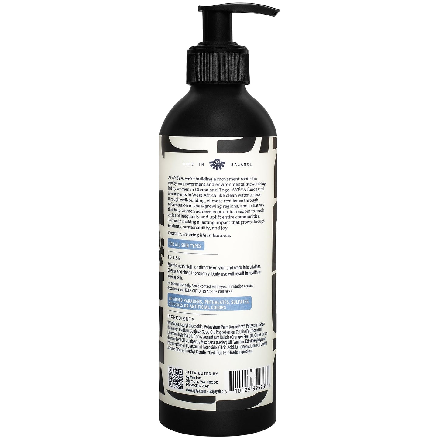 AYÉYA Liquid African Black Soap - Balance | Patchouli, Lavender & Orange for Combination Skin | Harmonizing Vegan Face & Body Wash | Natural African