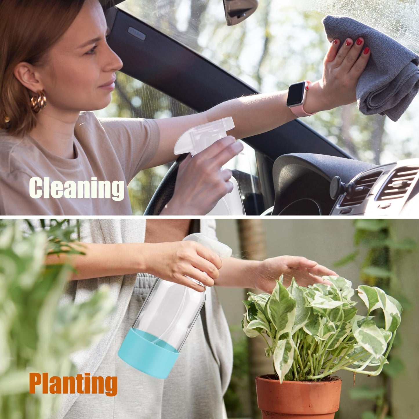 Glass Spray Bottles with Silicone Sleeve Protection, 16 oz 2 Pack, Empty Refillable Containers, Reusable Spray Bottles with Adjustable Nozzle Beauty and Personal Care FANSTINOW