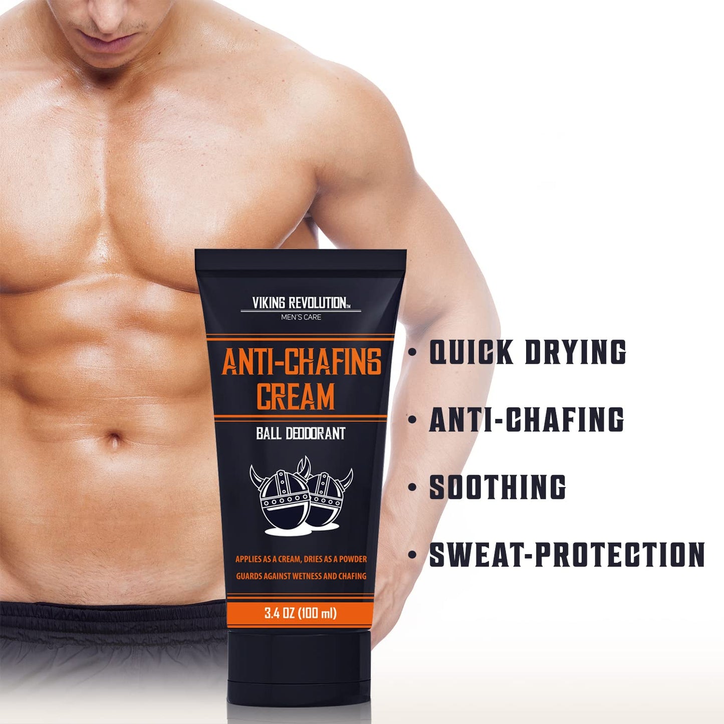 Viking Revolution Balls Deodorant With Aloe Vera and Purslane - Groin and Crotch Anti-Chafing Cream for Men - Quick Drying, Talc-Free Ball Cream 3.4oz