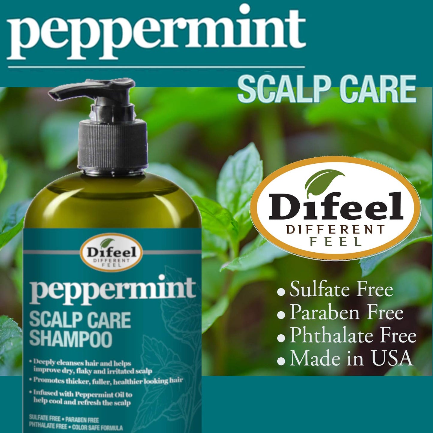 Difeel Peppermint Scalp Care 3-PC Hair Care Set - Includes Shampoo 12oz, Hair Mask 12oz, and Hair Oils 8oz