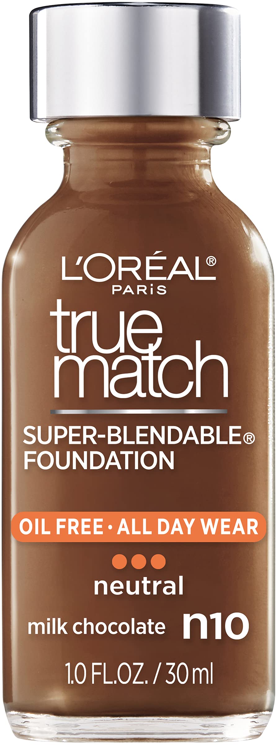 L’Oréal Paris Makeup True Match Super-Blendable Liquid Foundation, Milk Chocolate N10, 1 Fl Oz,1 Count