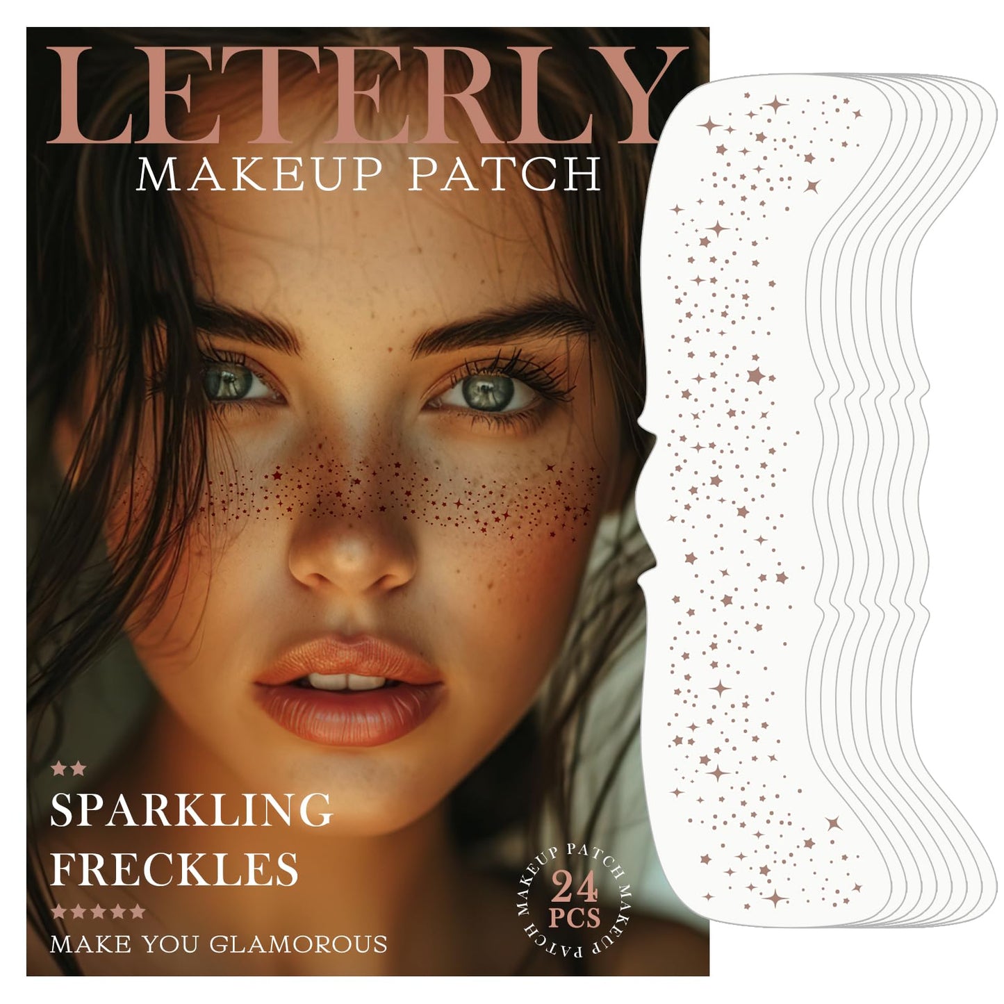Leterly 24 Pcs Glitter Freckles Face Tattoo,Brown Face Glitter Makeup Patches Cute Sparkle Freckles Patches Waterproof Makeup Speckles for Face