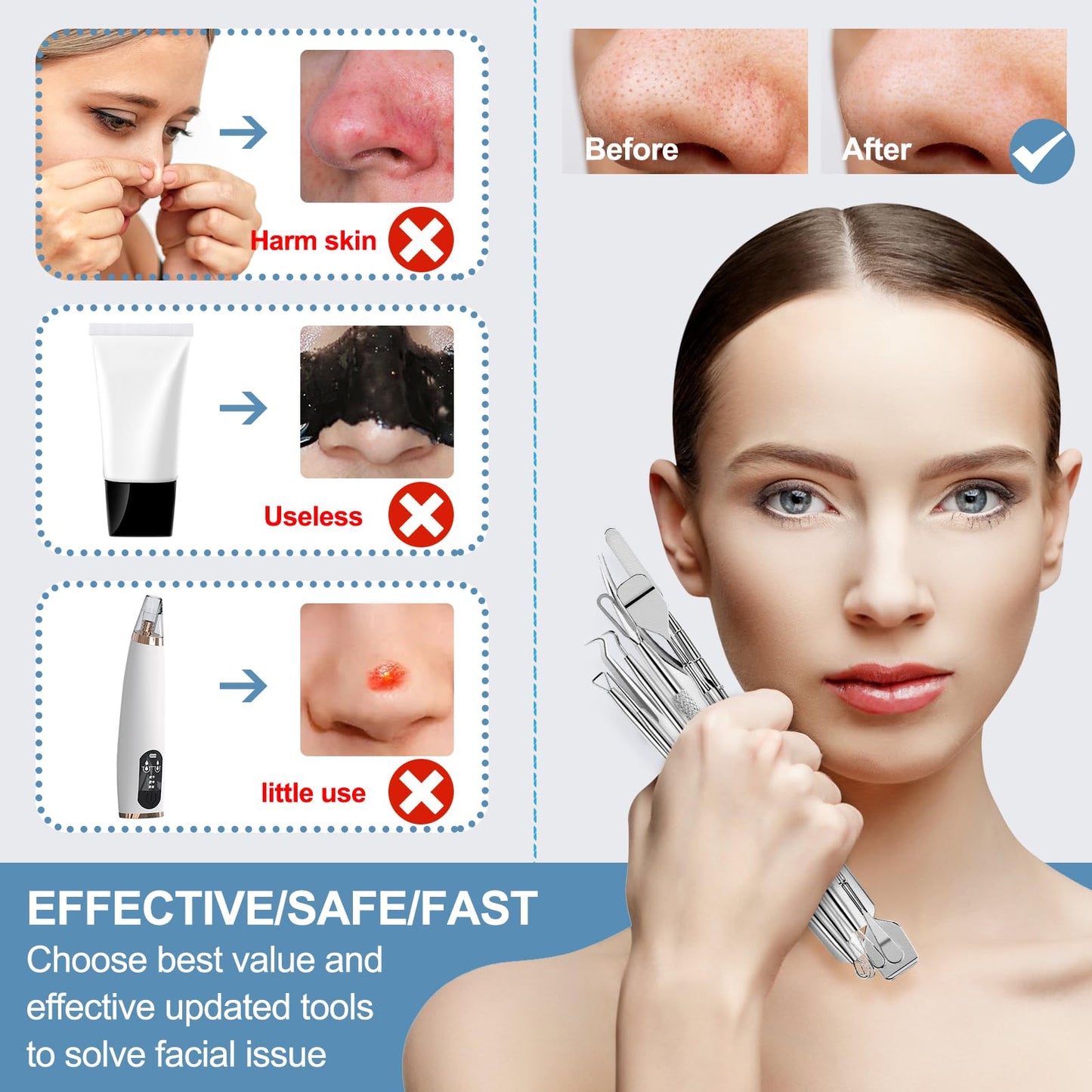 60PCS Dual Heads Blackhead Remover, Pimple Comedone Extractor, Acne Whitehead Blemish Removal Kit, Premium Stainless Steel Pimple Popper Tool kit
