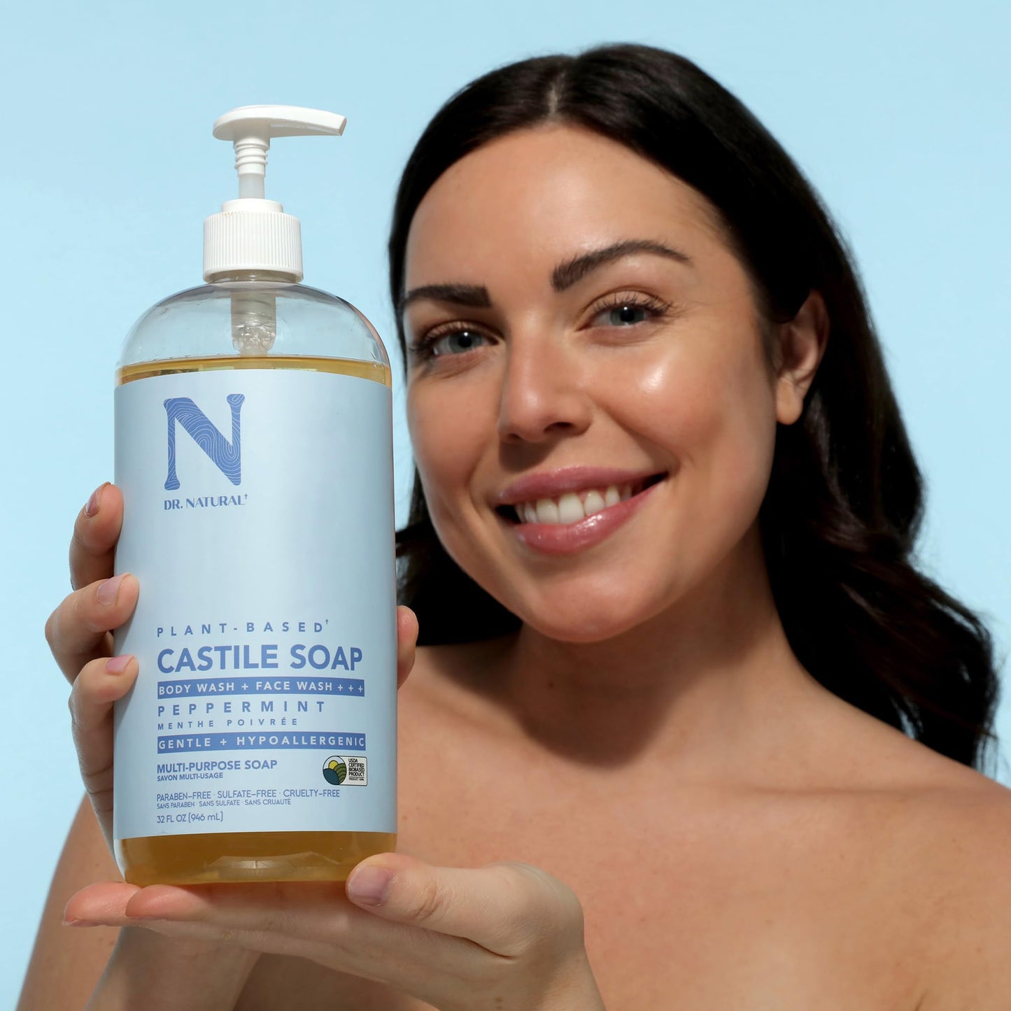 Dr. Natural Castile Liquid Soap, Peppermint, 32 oz - Plant-Based - Made with Organic Shea Butter - Rich in Coconut and Olive Oils - Sulfate
