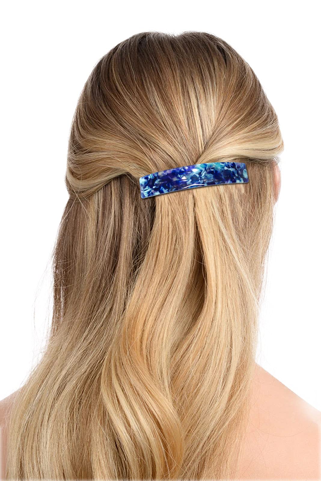 HYFEEL Large French Barrettes for Women Fine Thick Hair, Classic Tortoise Shell Hair Clips Wide Curved Celluloid Ponytail Holder Clamp Fashion Hair