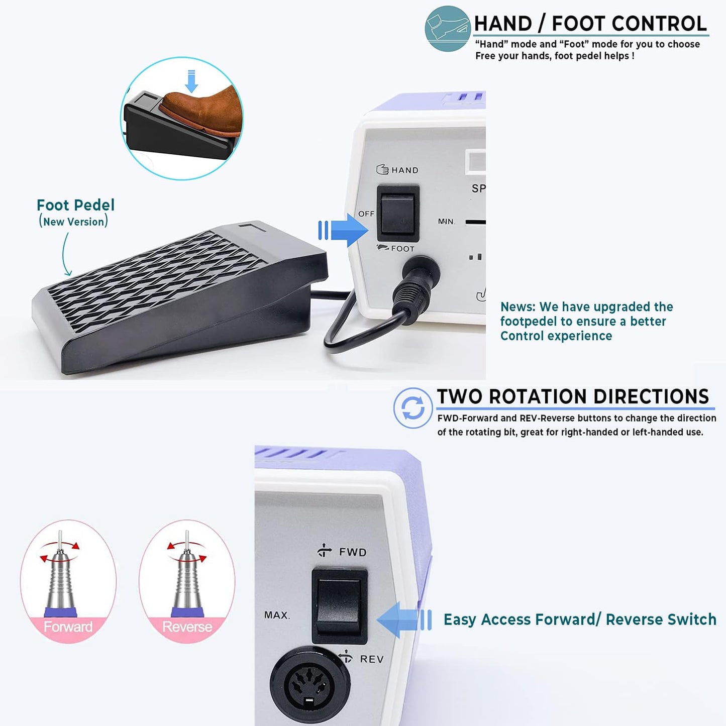Véfaîî Upgraded Nail Drill Electric Nail File, JD700 Nail Drills for Acrylic Nails Professional 30000RPM Manicure Tools Acrylic Nail Drill for Nail