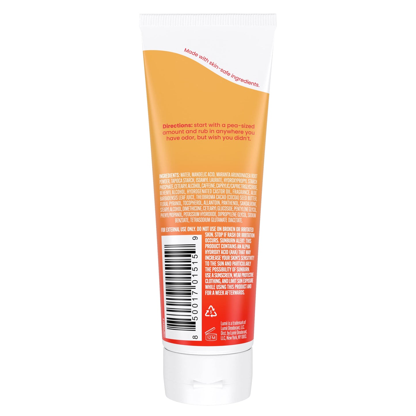 Lume Whole Body Deodorant - Invisible Cream Tube - 72 Hour Odor Control - Aluminum Free, Baking Soda Free, Skin Safe - 3.0 ounce (Clean Tangerine) Beauty and Personal Care Lume