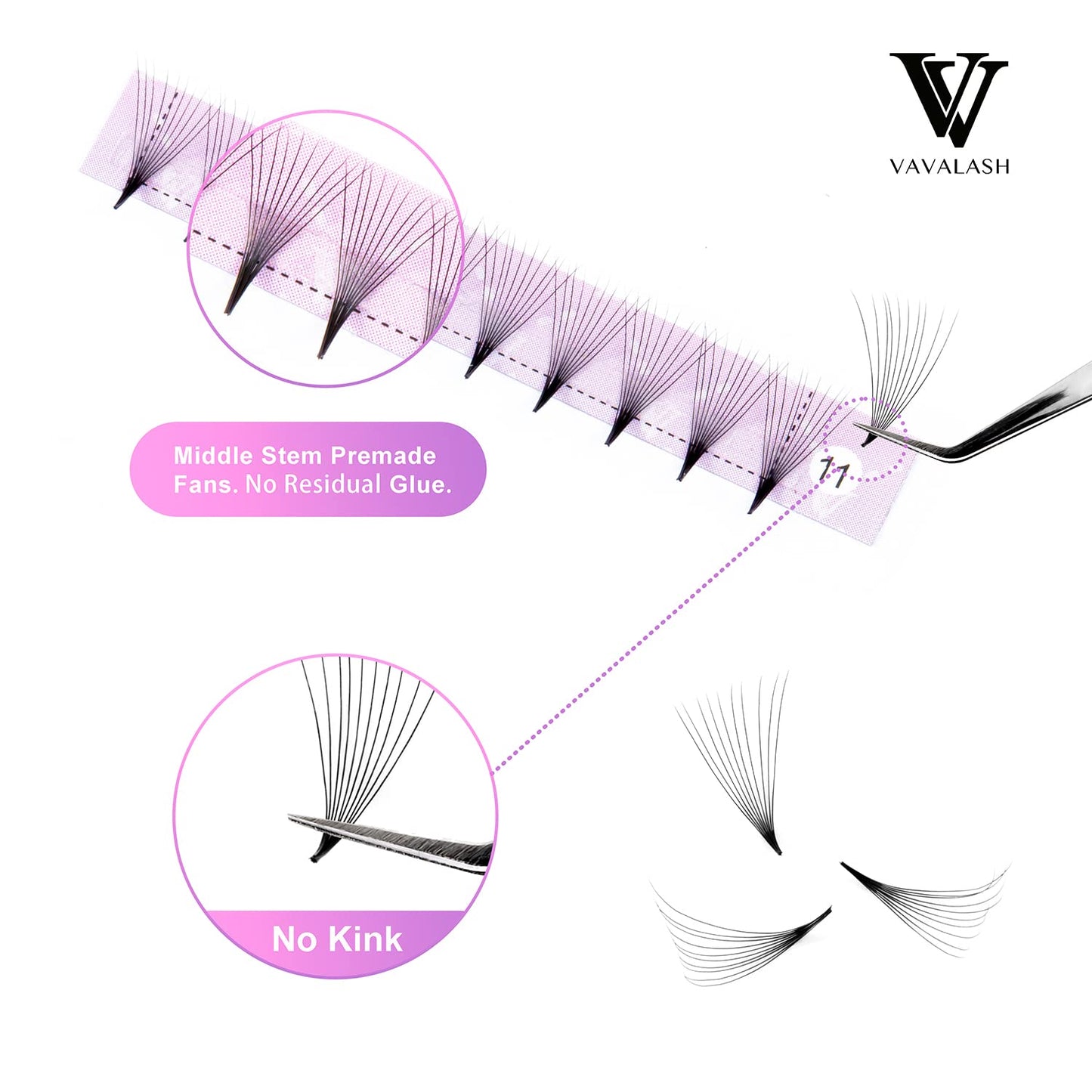 Eyelash Extensions 3D 4D 5D 6D 8D 9D 10D Thickness 0.07/0.1 C/D Curl Eyelashes Middle Stem Premade Fans Russian Volume Lash Extensions Supplies