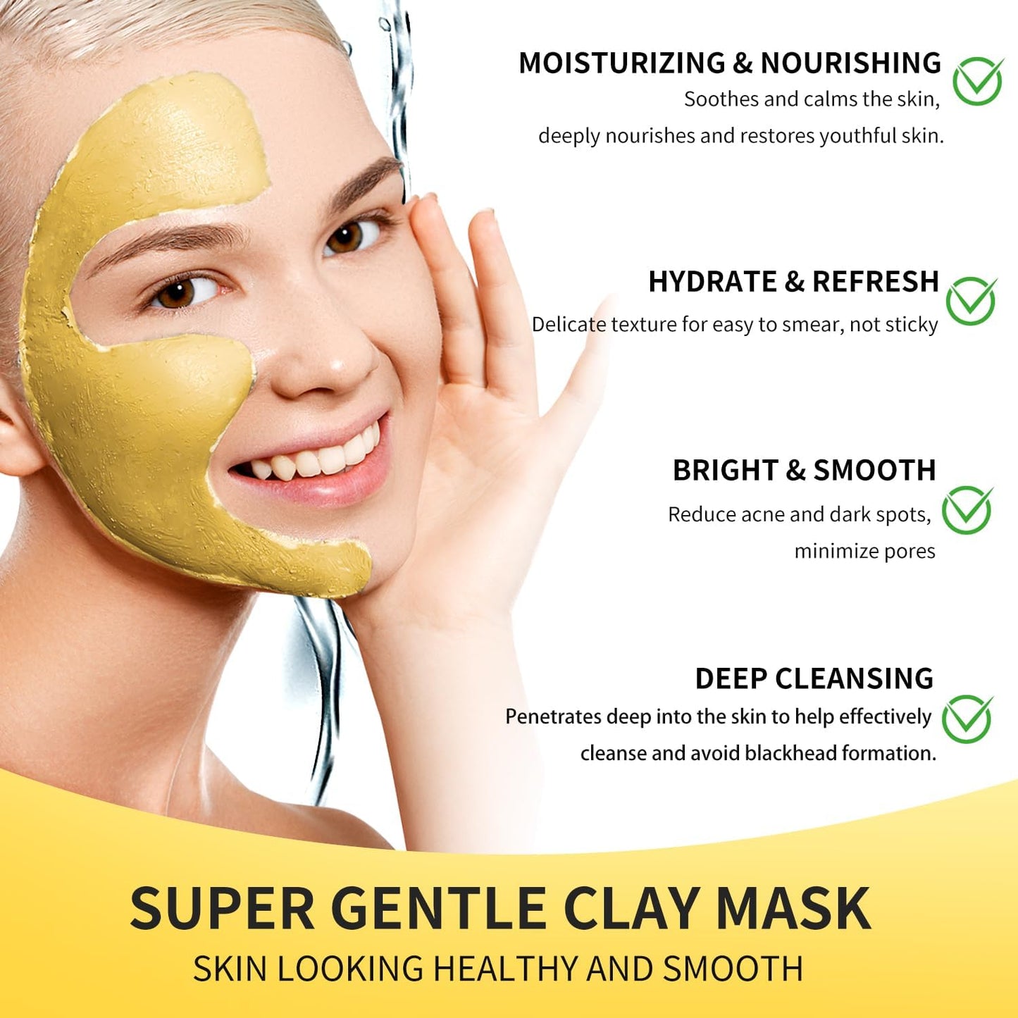 Hicream Turmeric Vitamin C Clay Mask with Kaolin Clay and Turmeric for Dark Spots, Dull Skin, Skincare Facial Mask for Controlling Oil and Refining