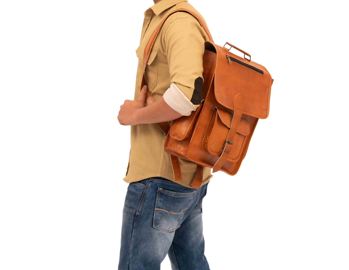 Shy Shy Let's Touch The Sky 16" Vintage leather Backpack Laptop Messenger Bag Lightweight College Rucksack Sling for Men Women