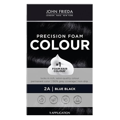 John Frieda Precision Foam Colour, Blue Black 2A, Full-coverage Hair Color Kit, Anti-Fade Gray Coverage, Deep Color Saturation Hair Dye, 1 Application